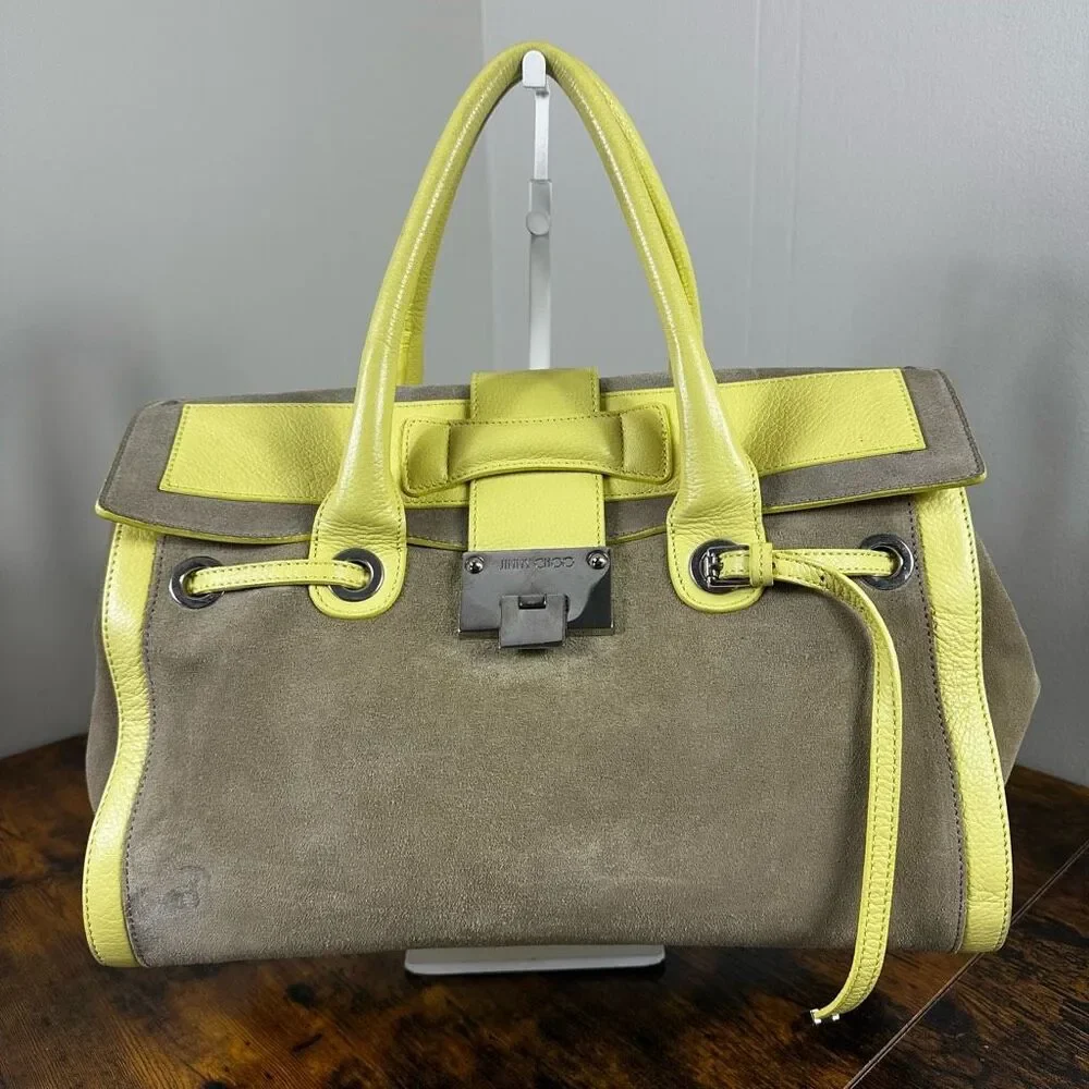 Jimmy Choo Rosalie Satchel 2-Way Bag‎ Suede Leather Beige Yellow